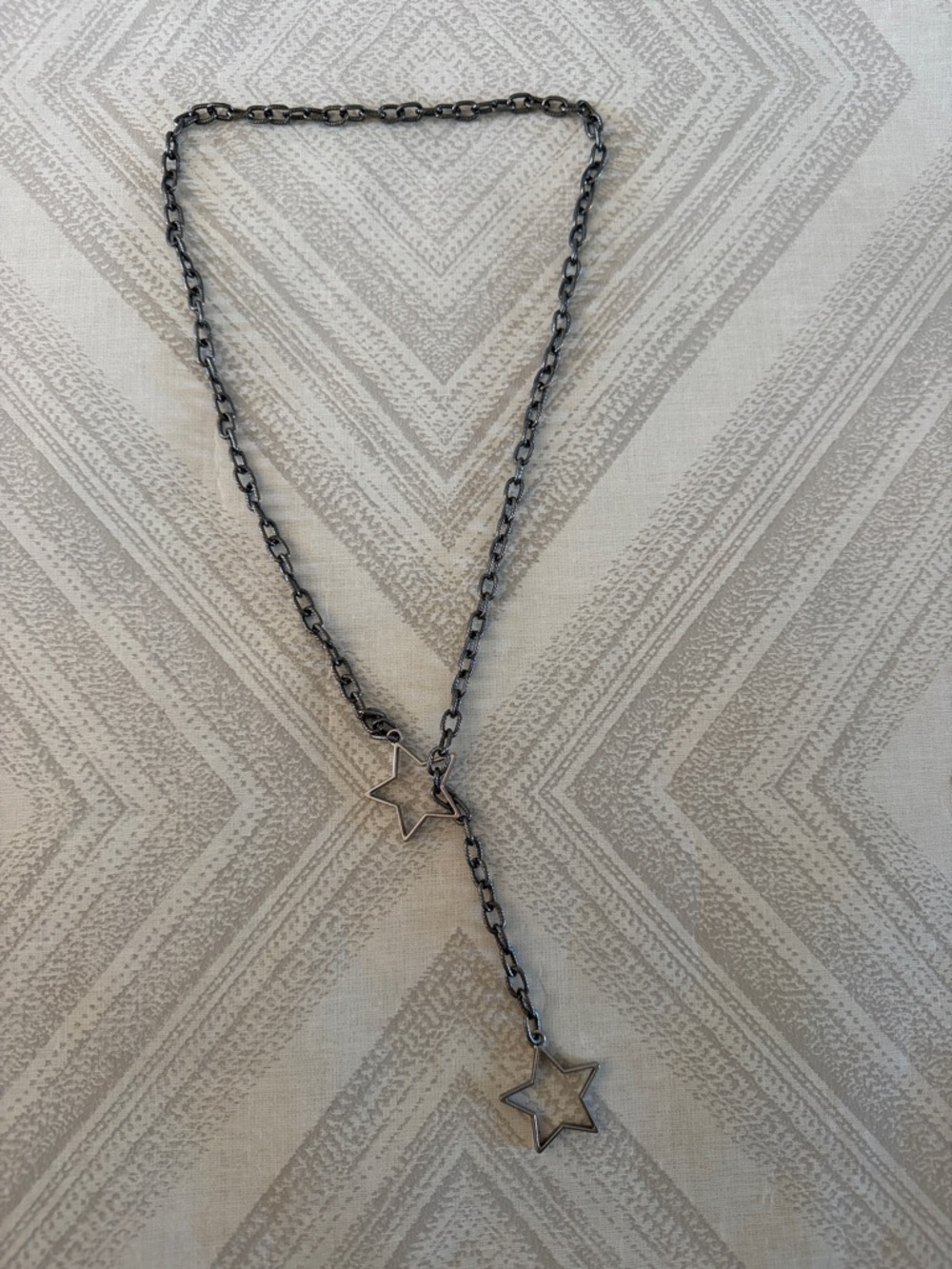Pendant Y-Necklace Aged Silver Tone Layering - Adjustable Dainty Double Star